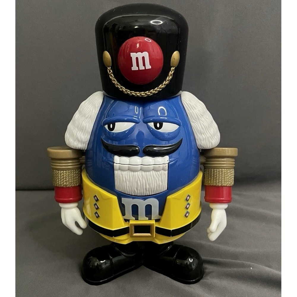 M&M's Candy Dispenser Blue Toy Soldier Nutcracker Christmas Decor 10" Tall